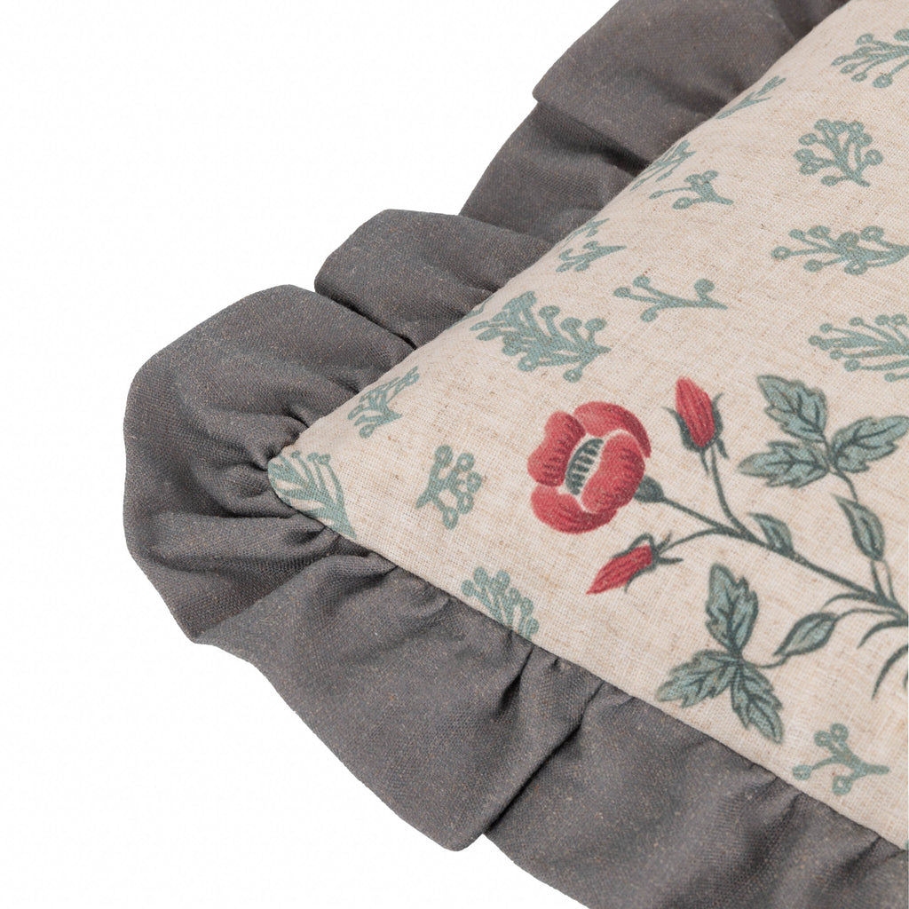 Linen Renata Floral Printed Ruffle Cushion Multi