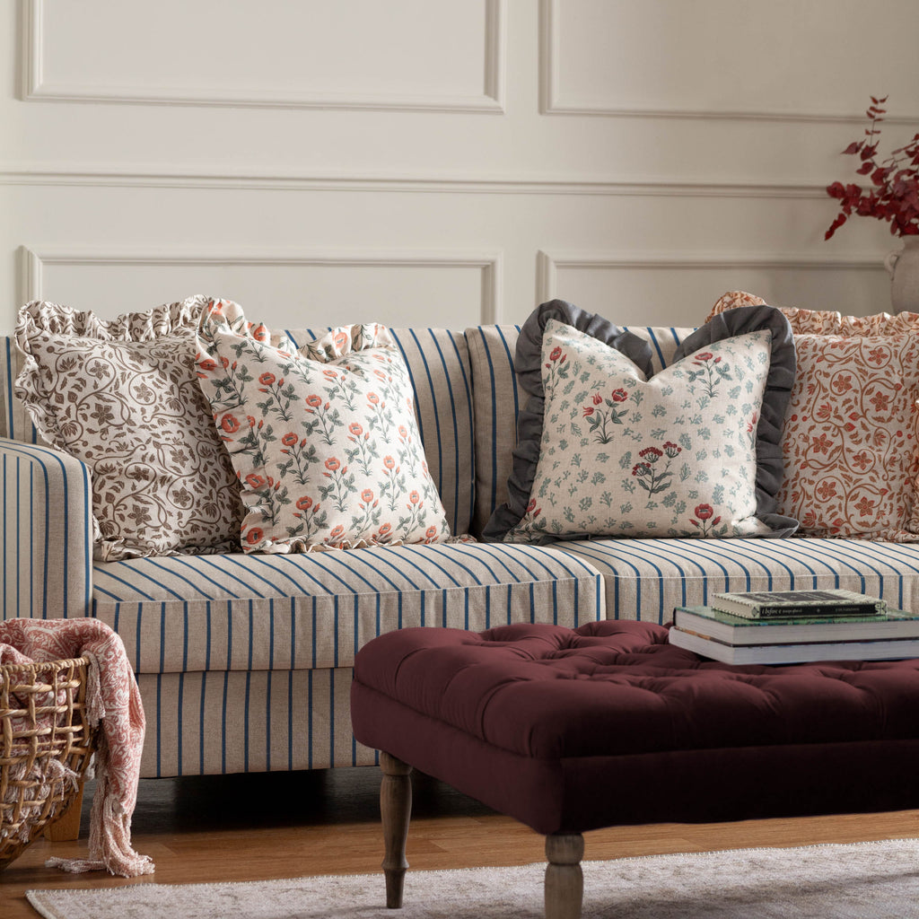 Linen Renata Floral Printed Ruffle Cushion Multi