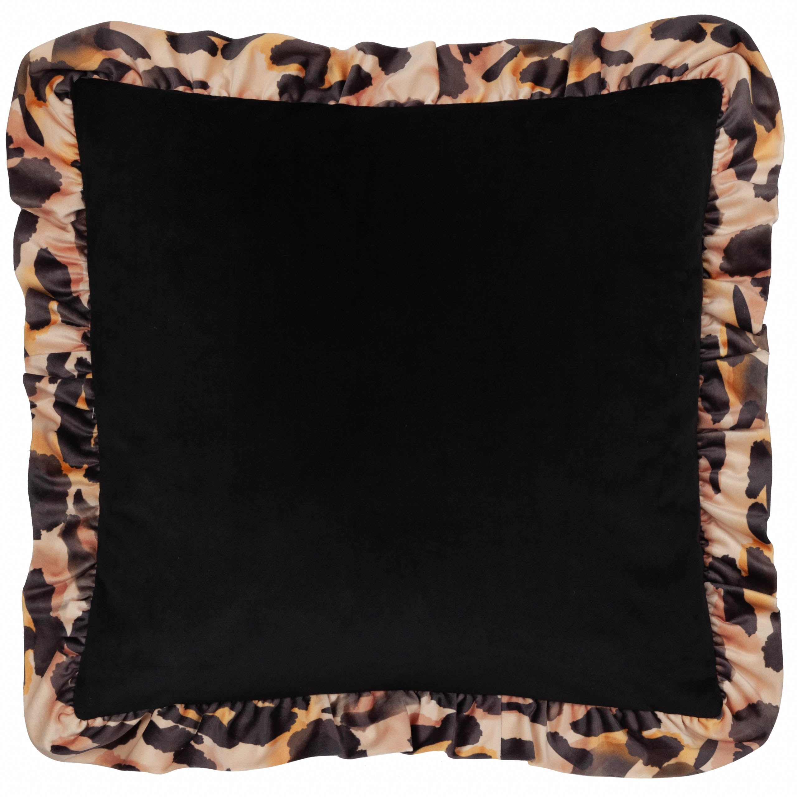 Leopard Printed Velvet Ruffle Cushion