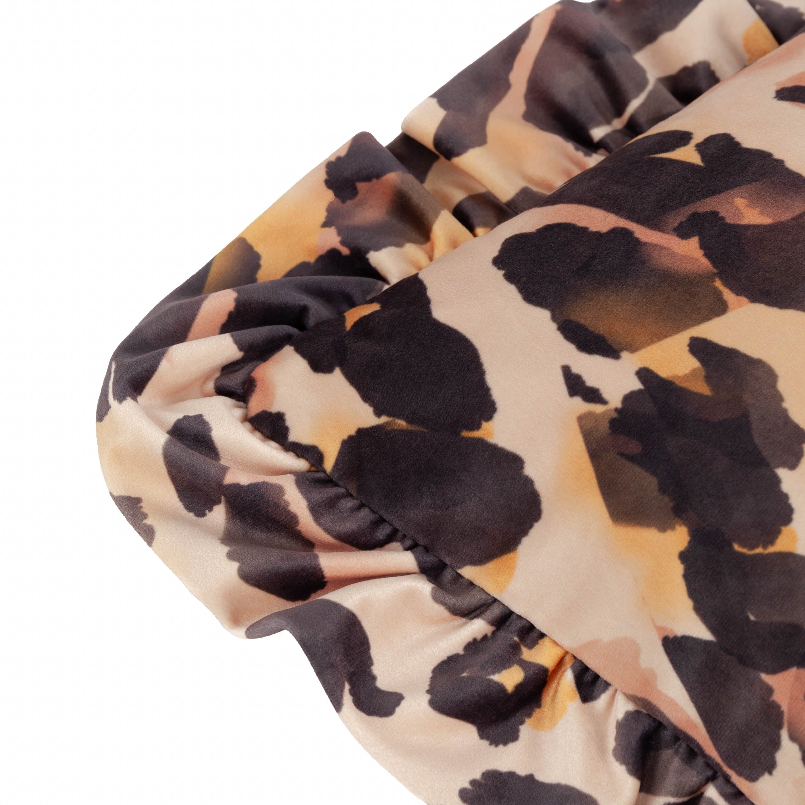 Leopard Printed Velvet Ruffle Cushion
