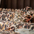 Leopard Printed Velvet Ruffle Cushion