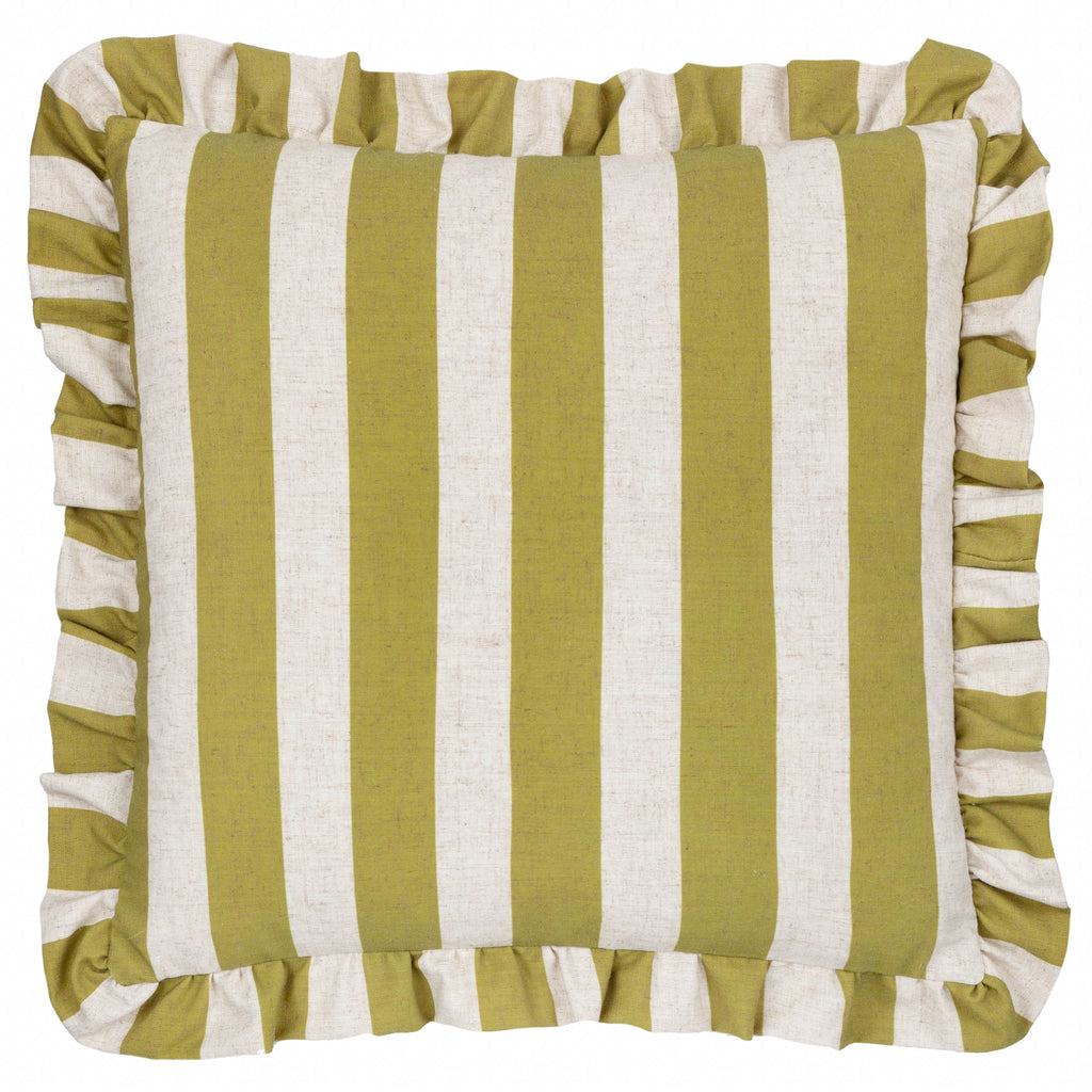 Linen Stripe Printed Ruffle Cushion