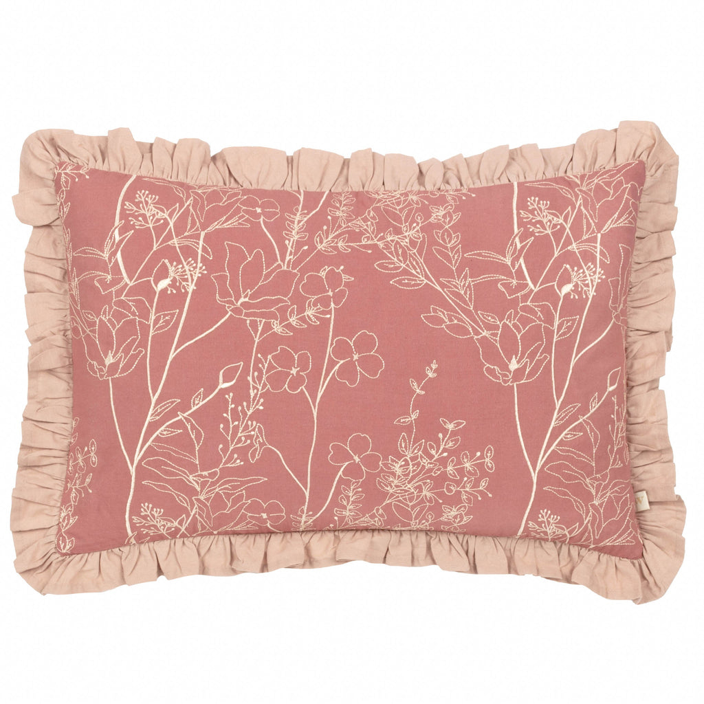 Mae Embroidered Cotton Cushion Petal