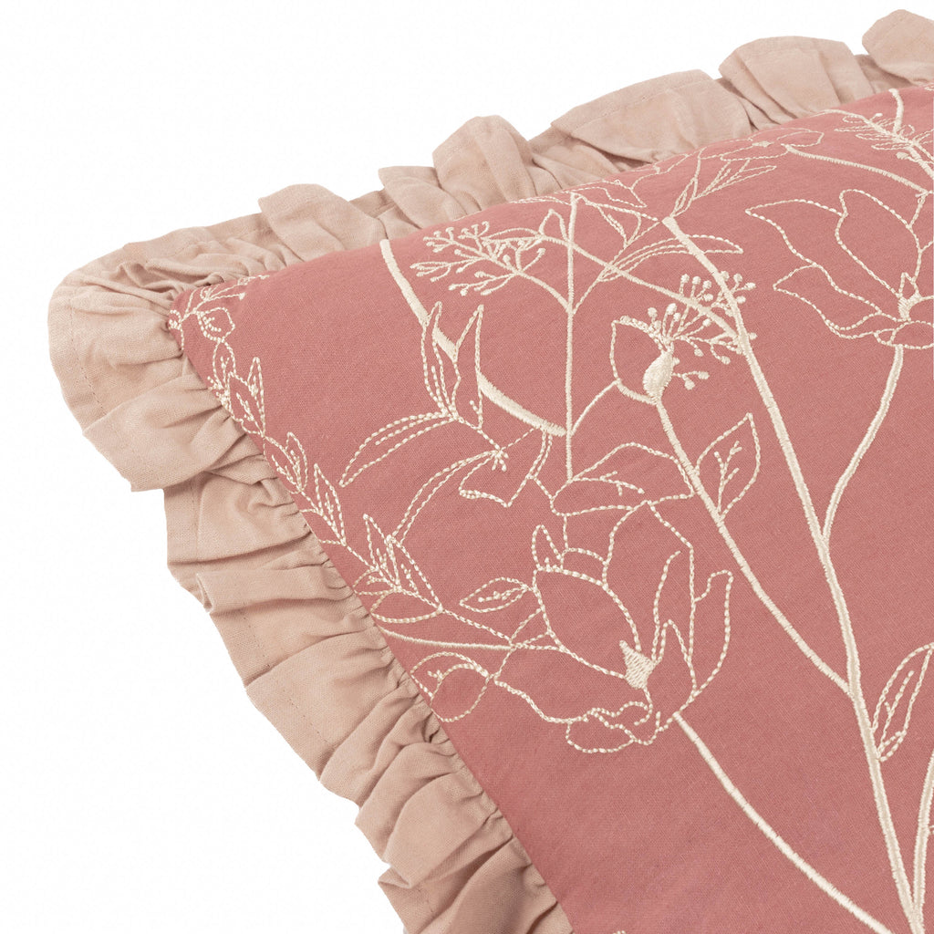 Mae Embroidered Cotton Cushion Petal