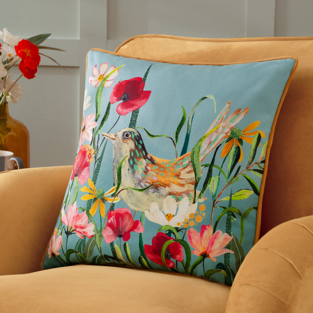 Marais Bird Meadow Printed Chenille Cushion