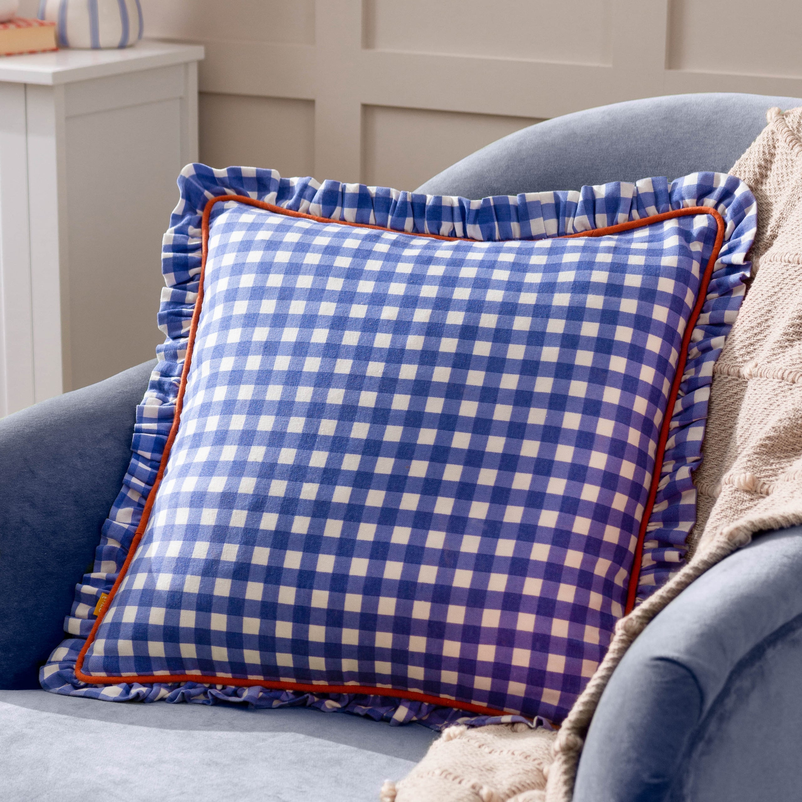 Maude Gingham Reversible Piped Cushion