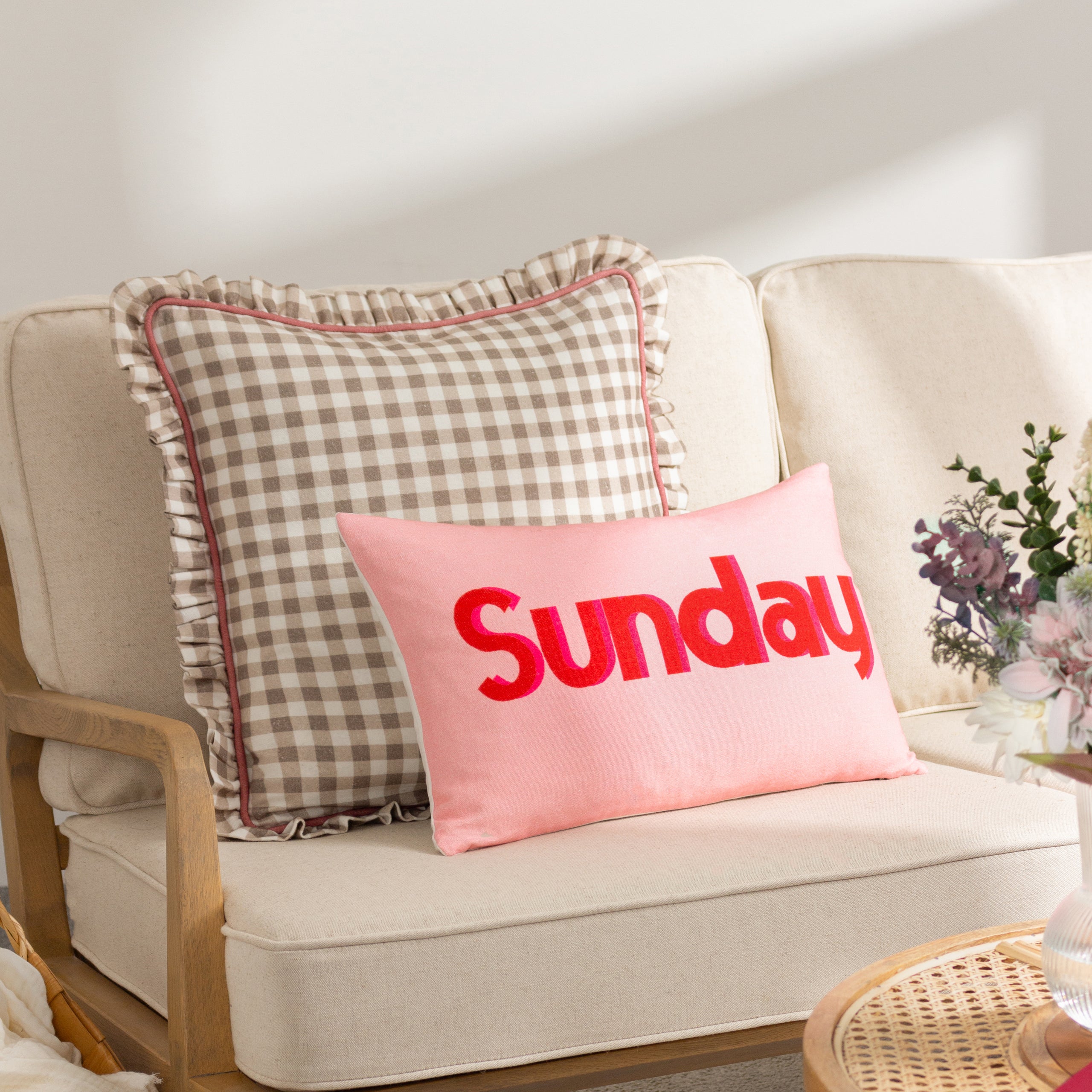 Maude Gingham Reversible Piped Cushion