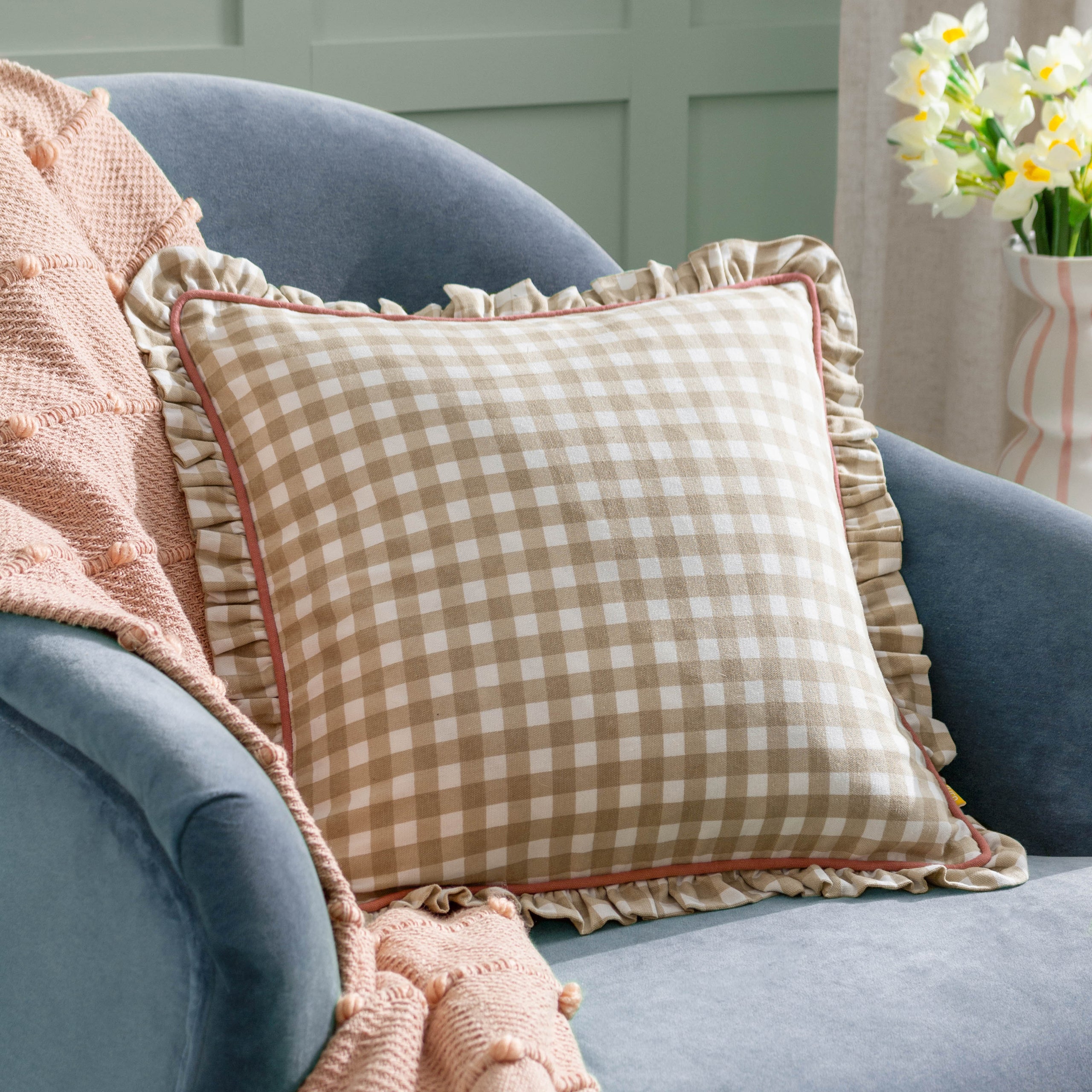 Maude Gingham Reversible Piped Cushion