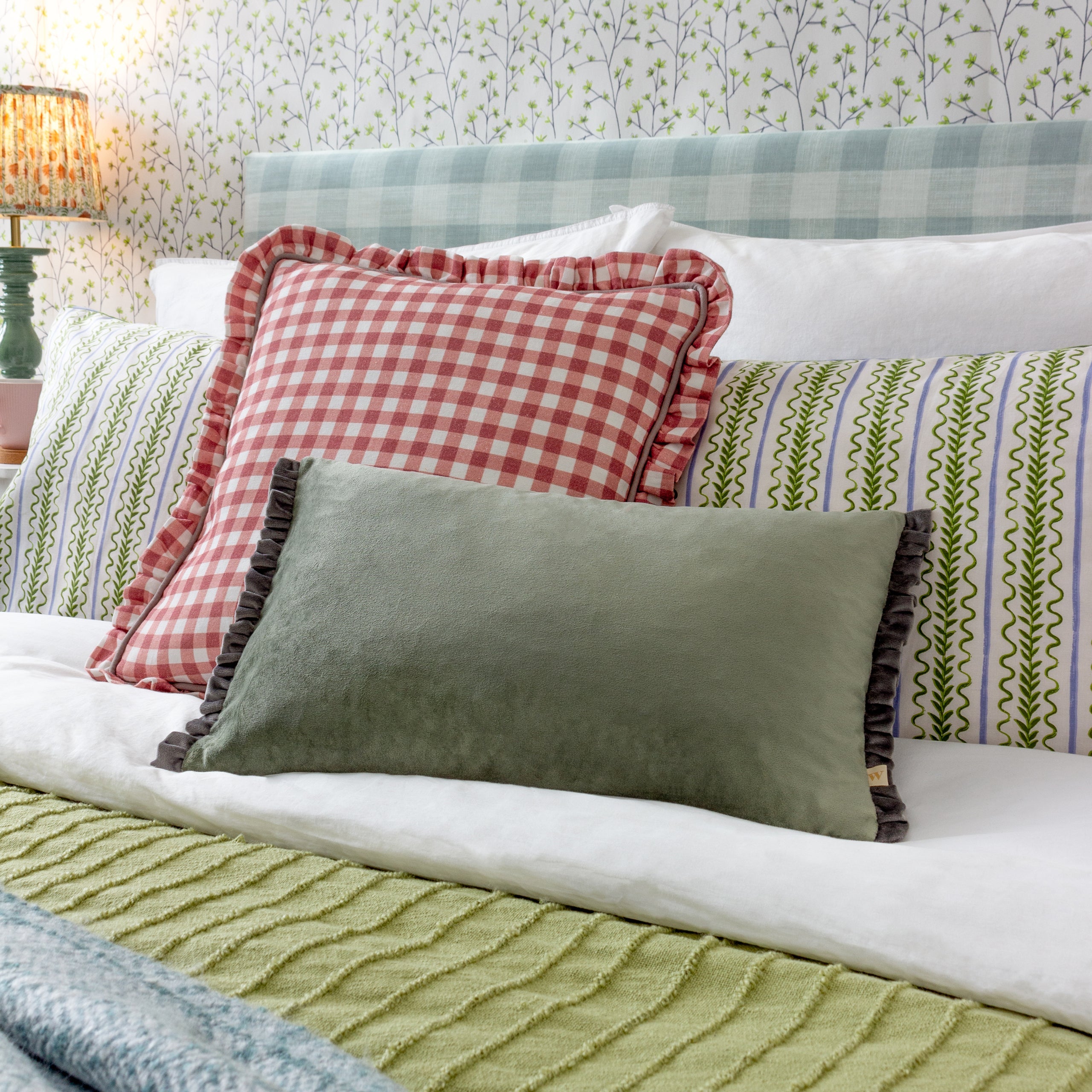 Maude Gingham Reversible Piped Cushion