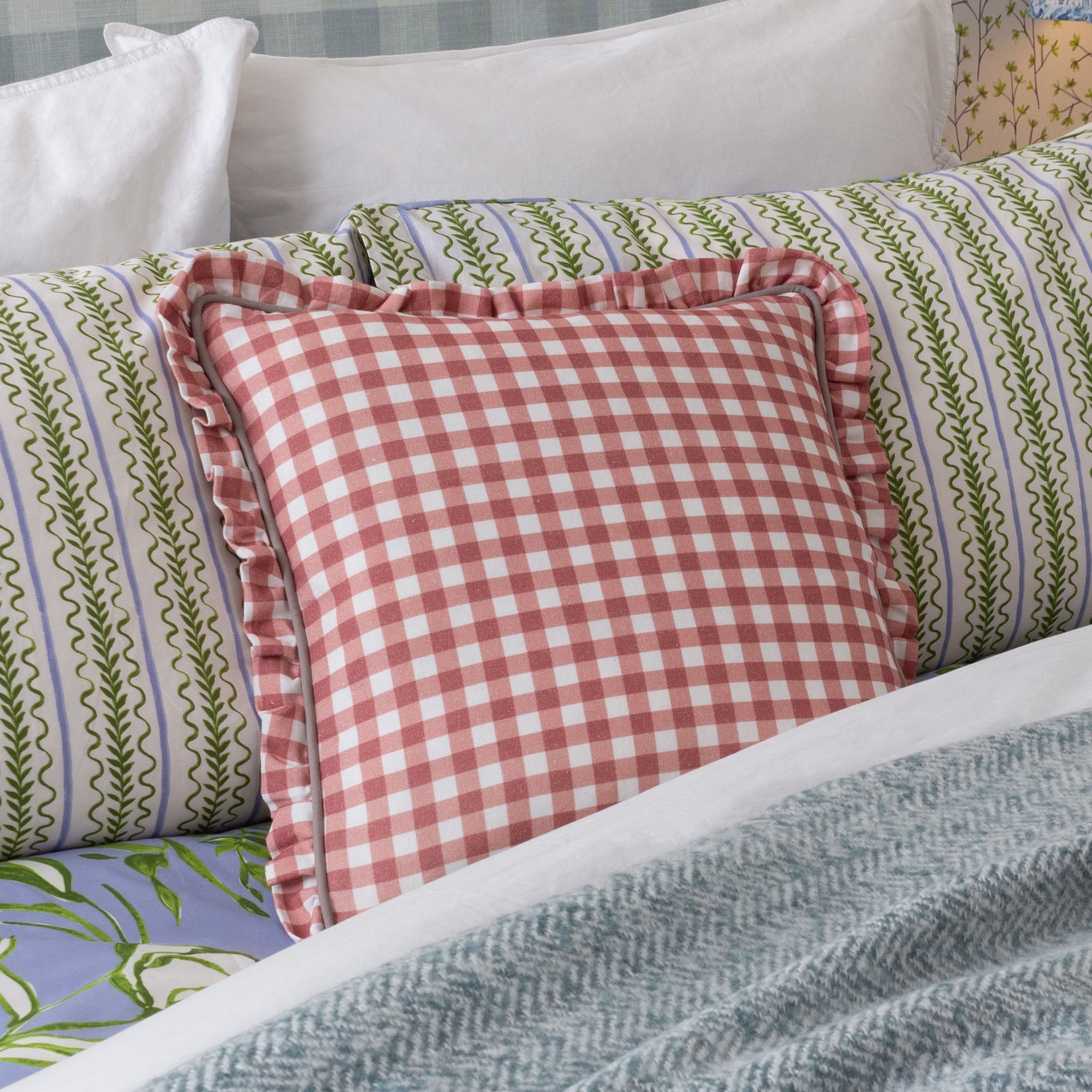 Maude Gingham Reversible Piped Cushion