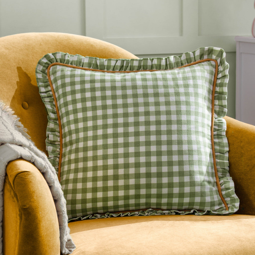 Maude Gingham Reversible Piped Cushion