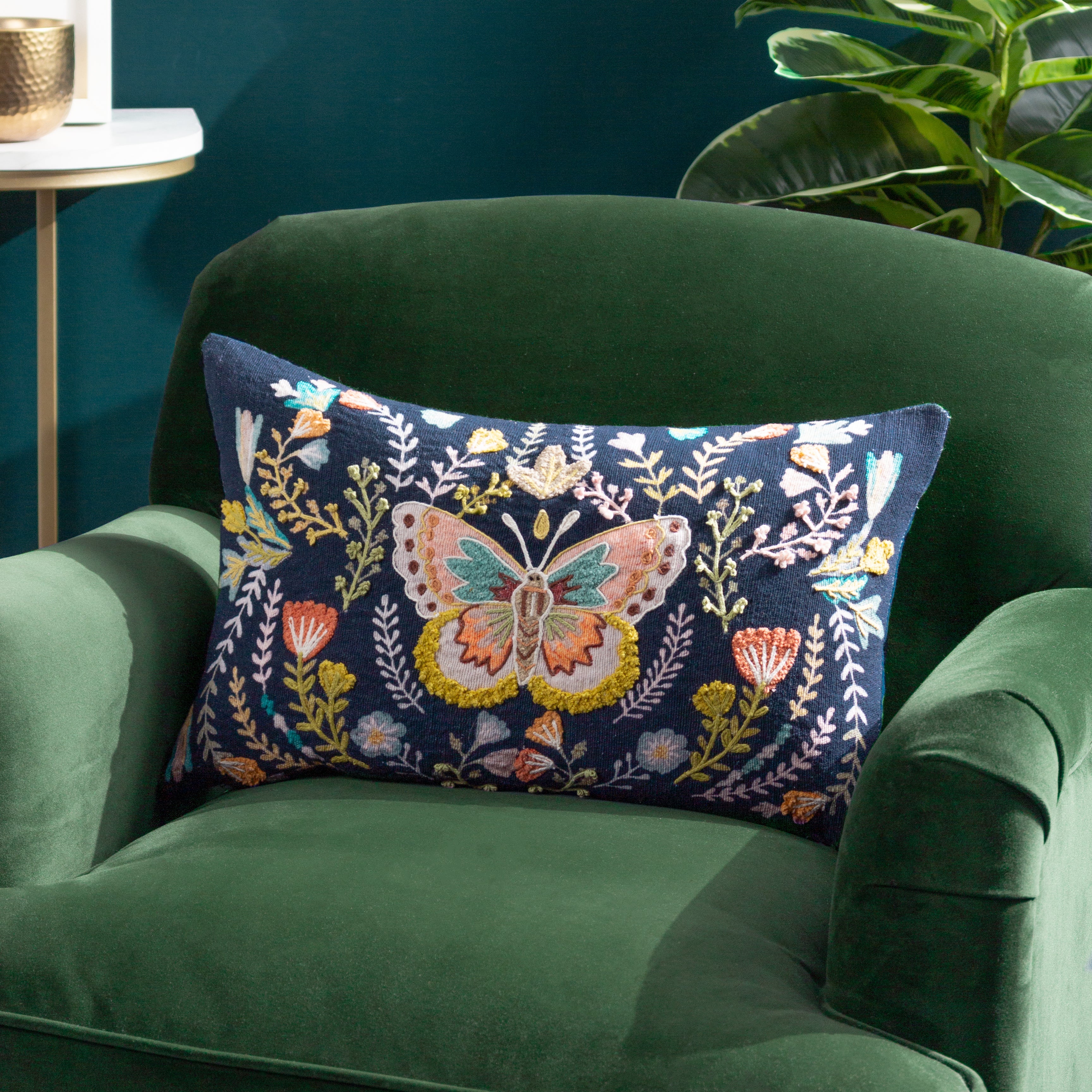 Mirrored Butterfly Embroidered Cushion