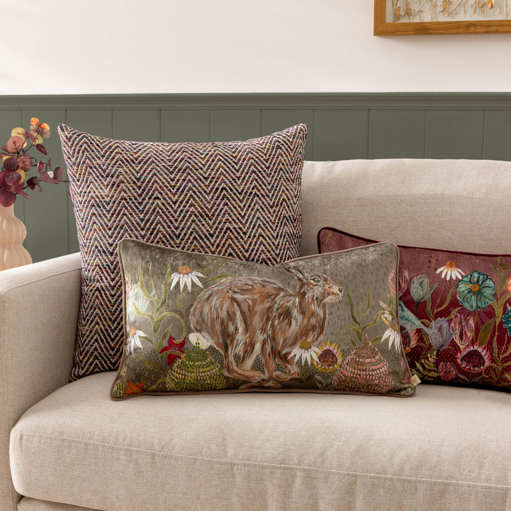 Meadow Bloom Hazel Hare Printed Chenille Cushion