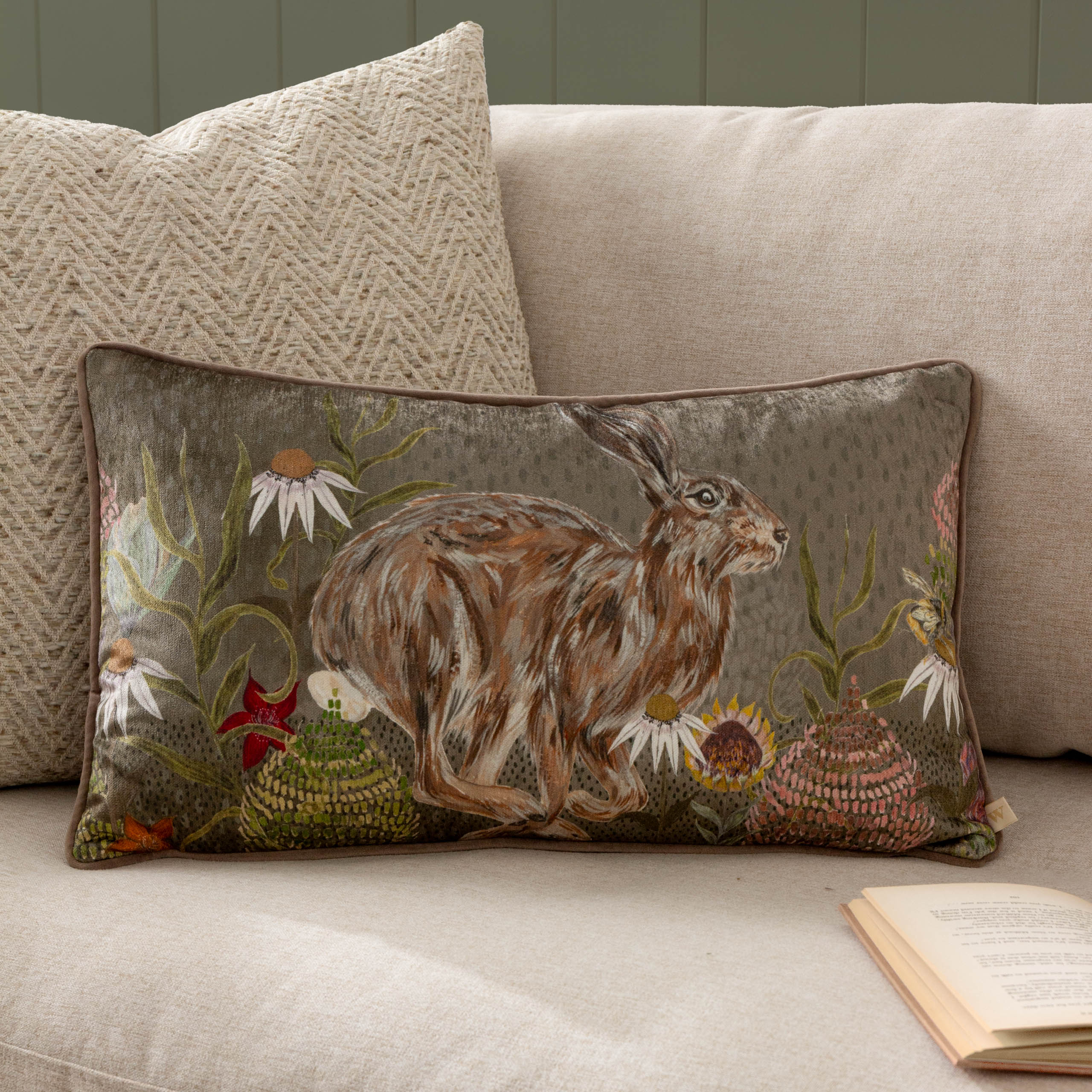 Meadow Bloom Hazel Hare Printed Chenille Cushion