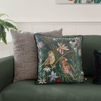 Meadow Bloom Birds Printed Chenille Cushion
