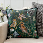 Meadow Bloom Birds Printed Chenille Cushion