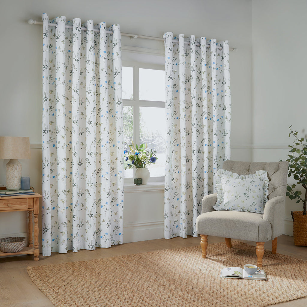 Meadow Floral 100% Cotton Lined Eyelet Curtains