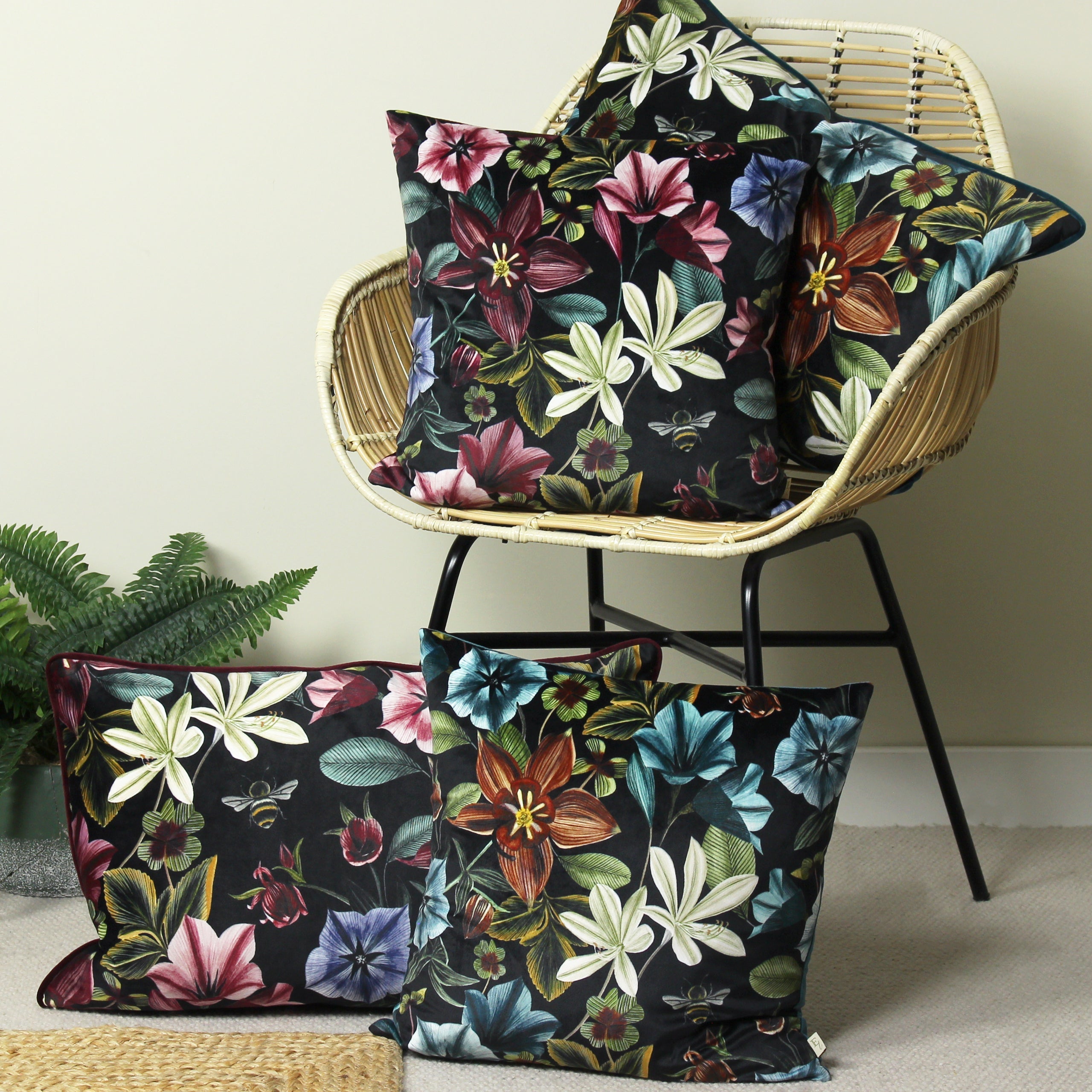 Midnight Garden Floral Square Cushion
