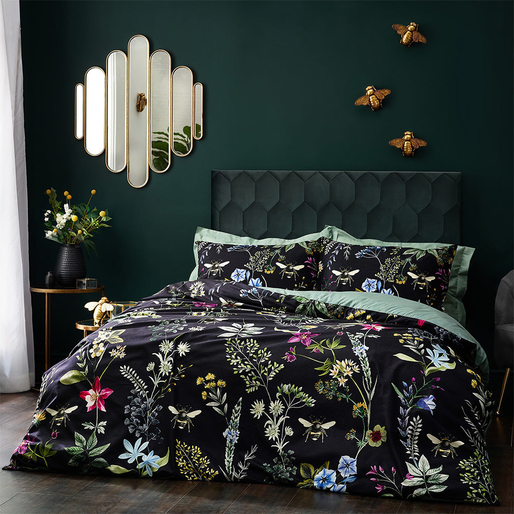 Midnight Bee Floral Velvet Duvet Cover Set