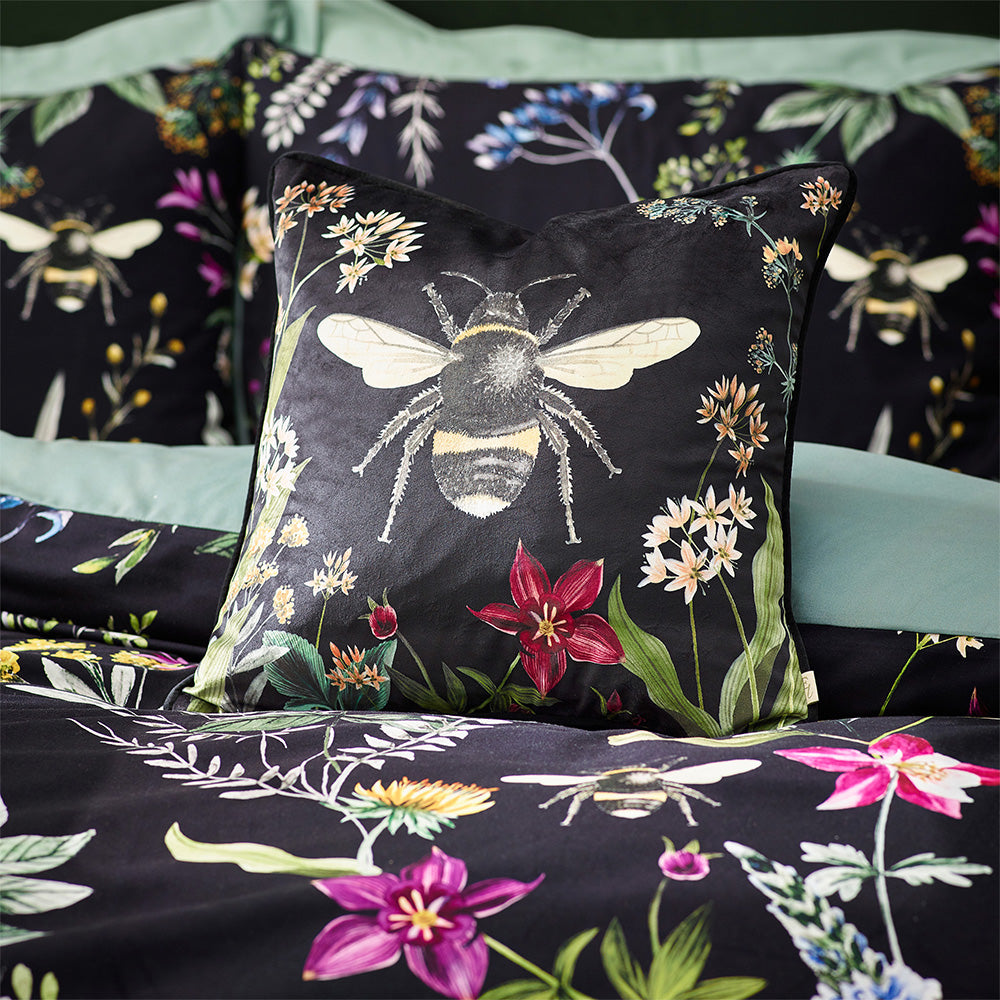 Midnight Bee Floral Velvet Duvet Cover Set
