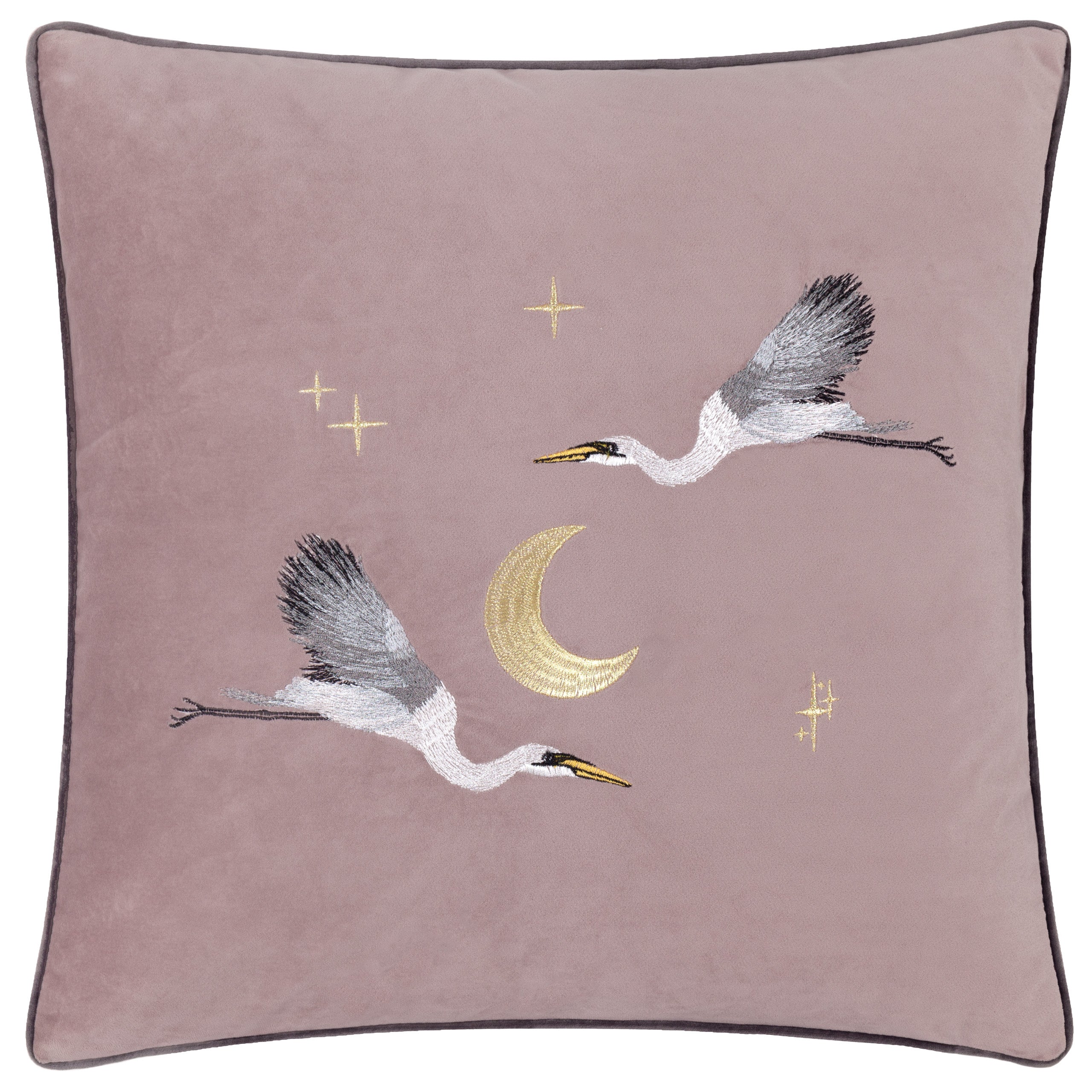 Moonlit Flight Embroidered Velvet Cushion