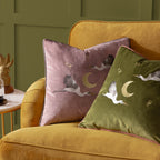 Moonlit Flight Embroidered Velvet Cushion
