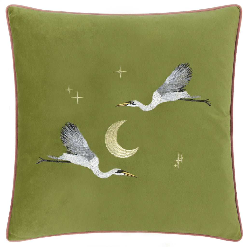 Moonlit Flight Embroidered Velvet Cushion