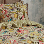 Morton Floral Printed Cotton Sateen Piped Duvet Cover Set
