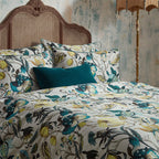 Morton Floral Printed Cotton Sateen Piped Duvet Cover Set