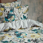 Morton Floral Printed Cotton Sateen Piped Duvet Cover Set