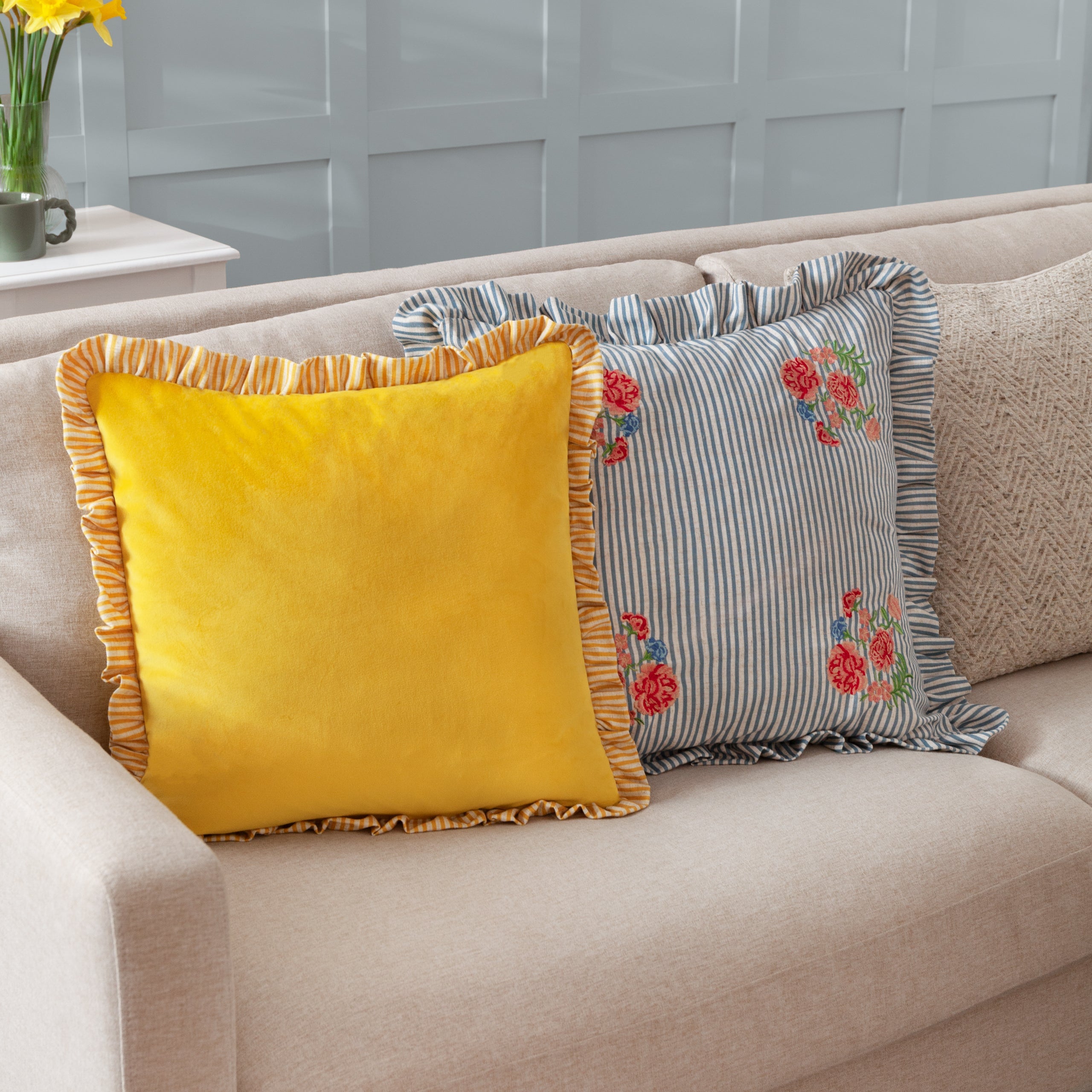 Martha Embroidered Ruffle Cushion
