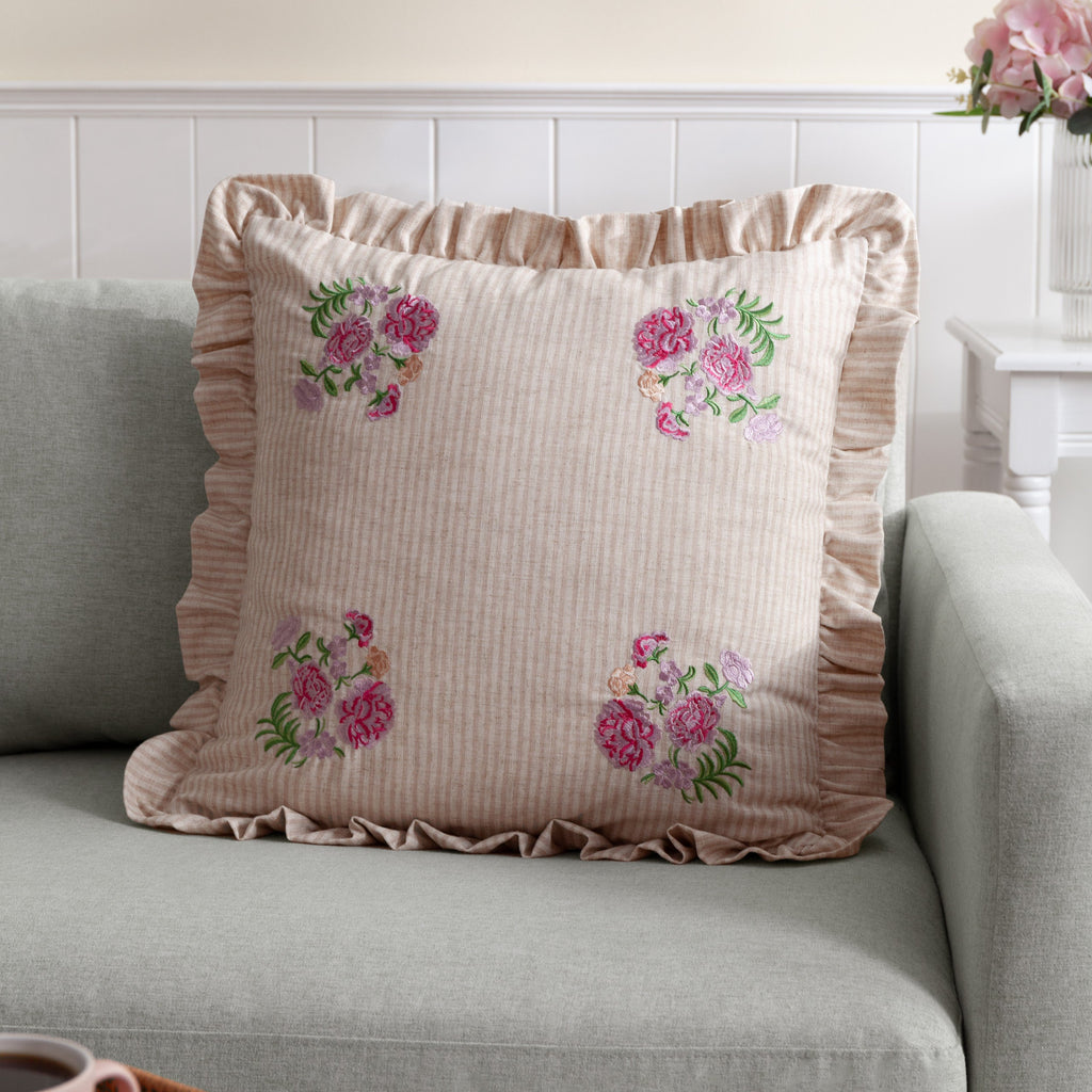 Martha Embroidered Ruffle Cushion