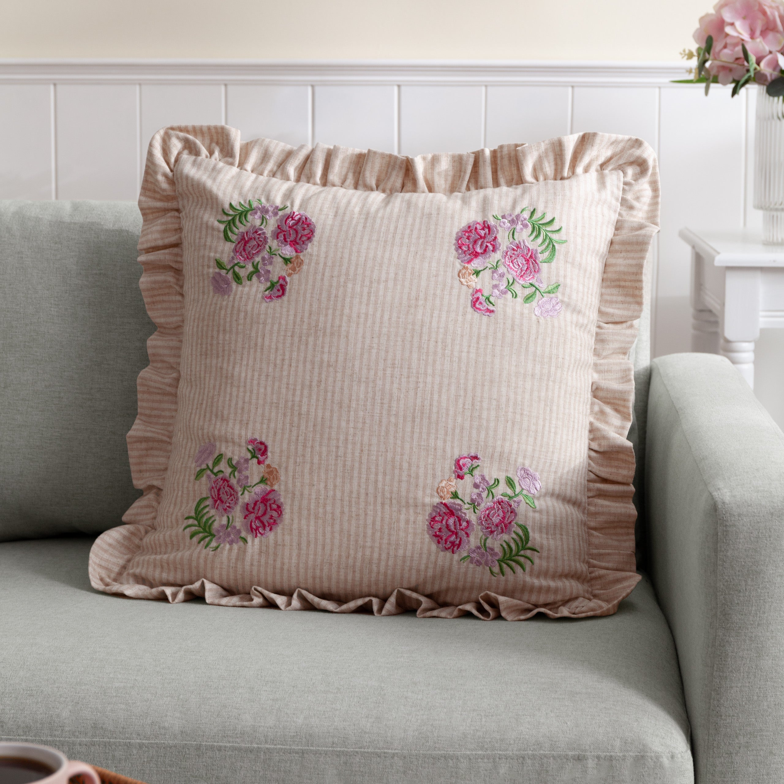 Martha Embroidered Ruffle Cushion