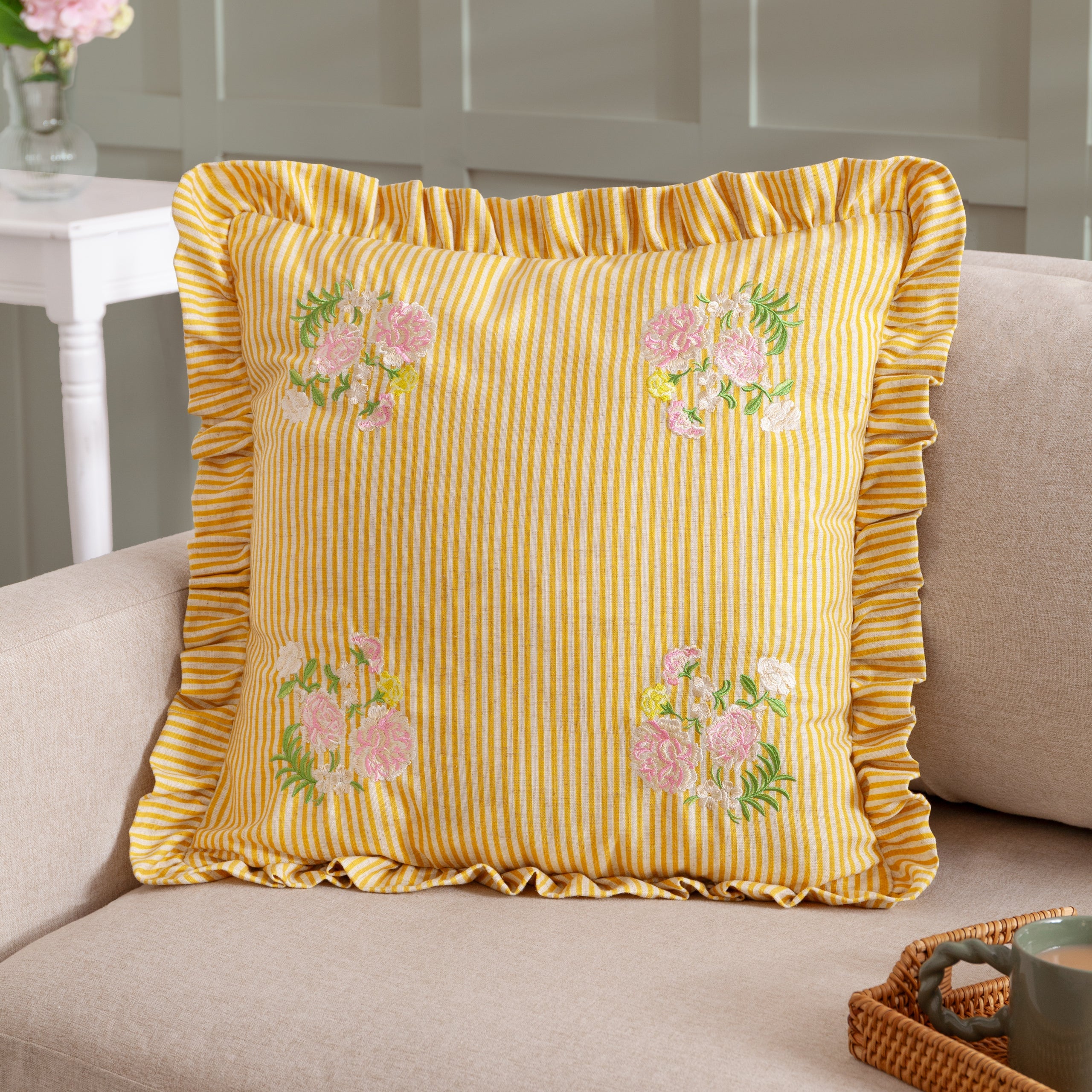Martha Embroidered Ruffle Cushion