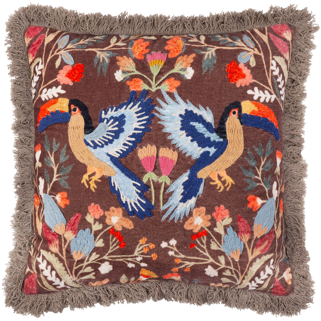 Mirrored Toucan Embroidered Cushion