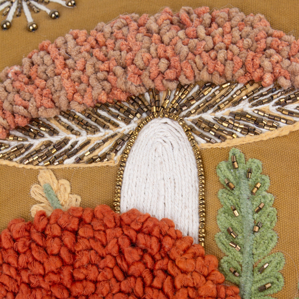 Mushroom Dell Embroidered Cotton Cushion