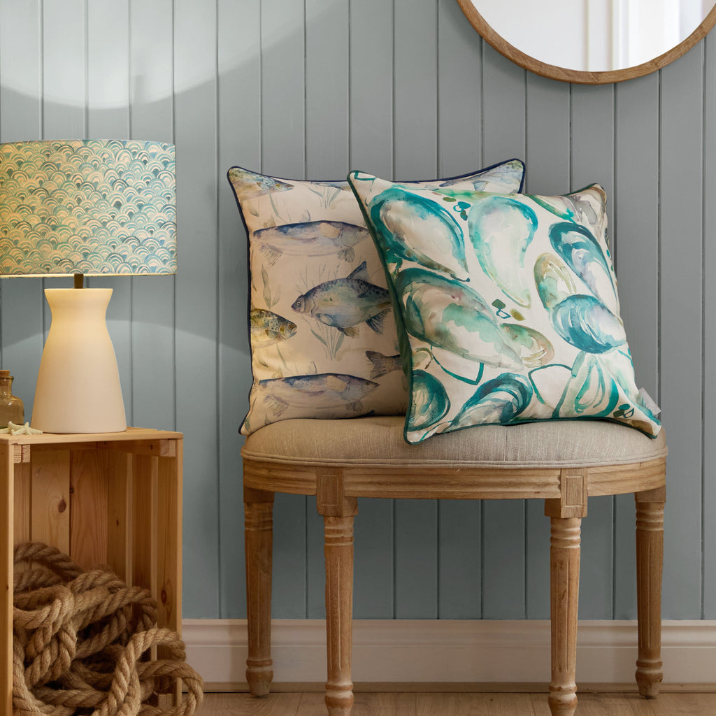 Mussel Shells Printed Piped Cushion
