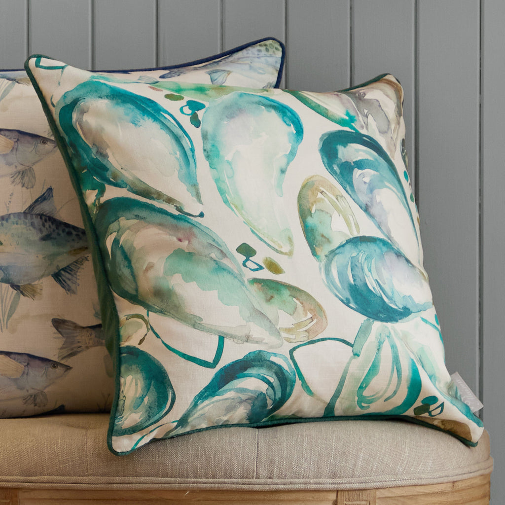 Mussel Shells Printed Piped Cushion