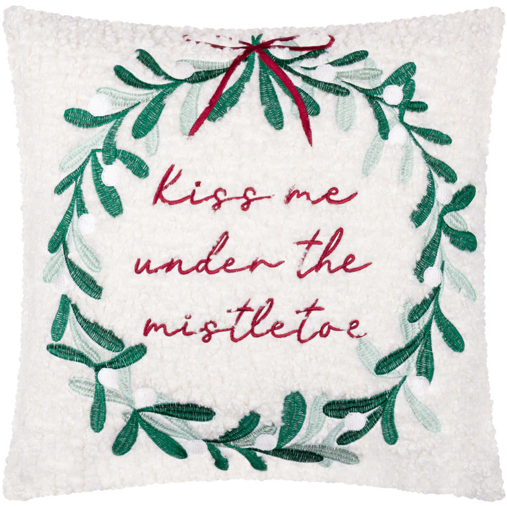 Mistletoe Wreath Embroidered Cushion