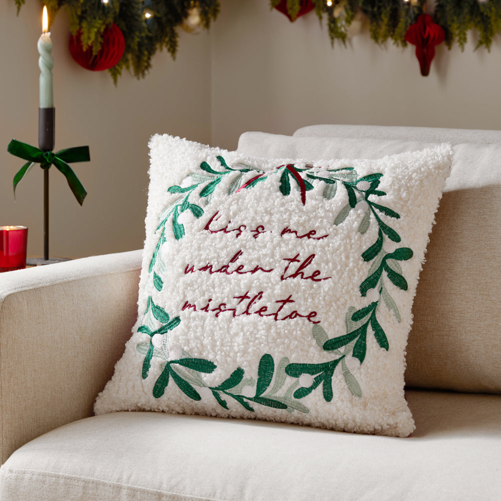 Mistletoe Wreath Embroidered Cushion