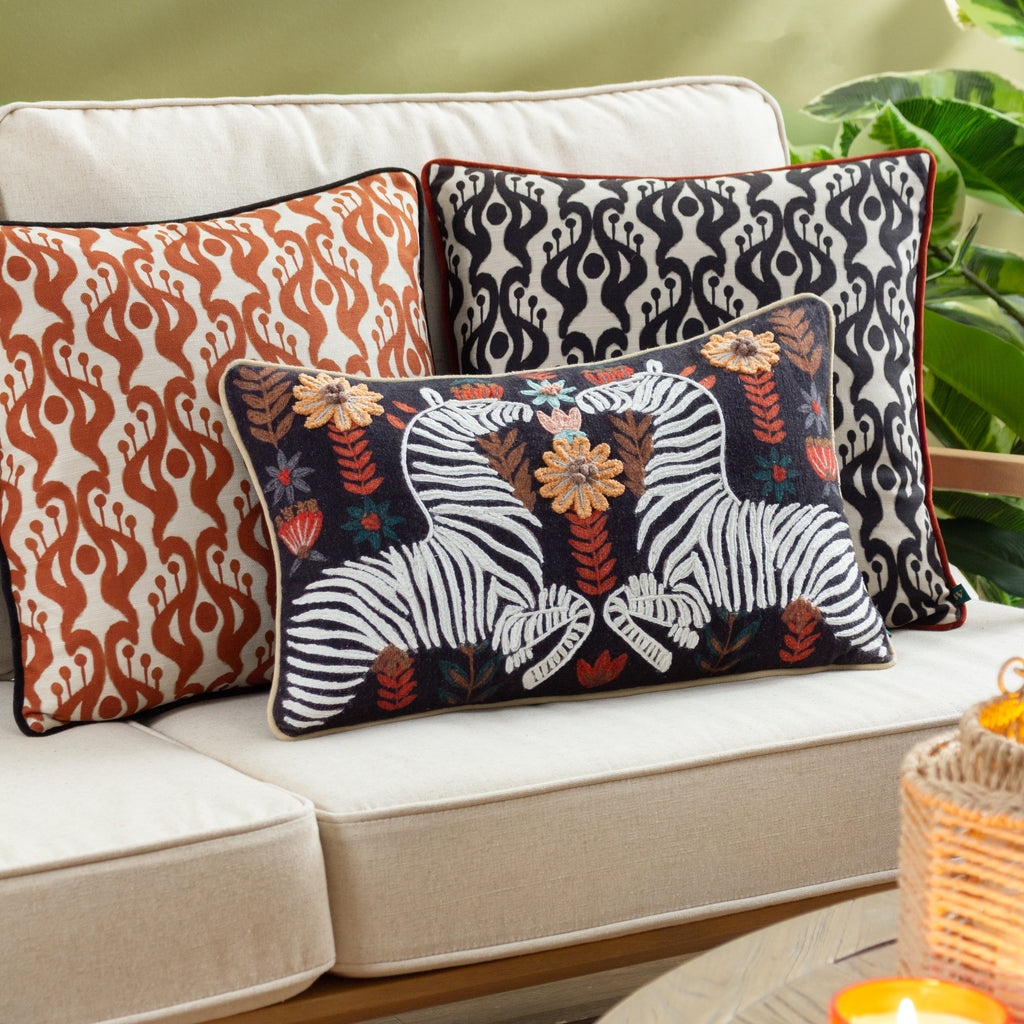 Mirrored Zebra Embroidered Cushion