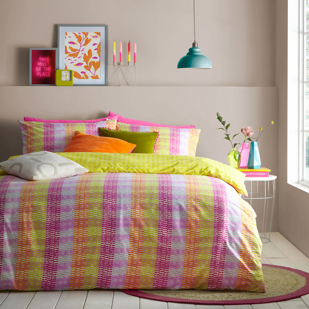 Neola Abstract Neon Striped Duvet Cover Set