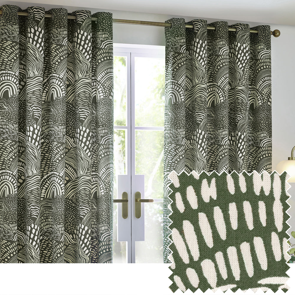 Nola Abstract 100% Cotton Lined Curtains