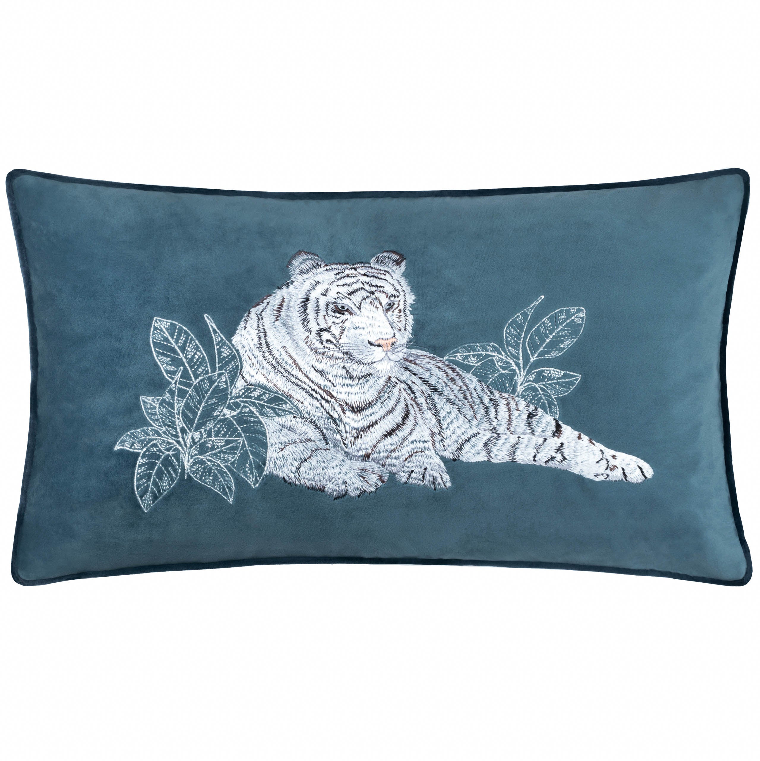 Odisha White Tiger Embroidered Cushion