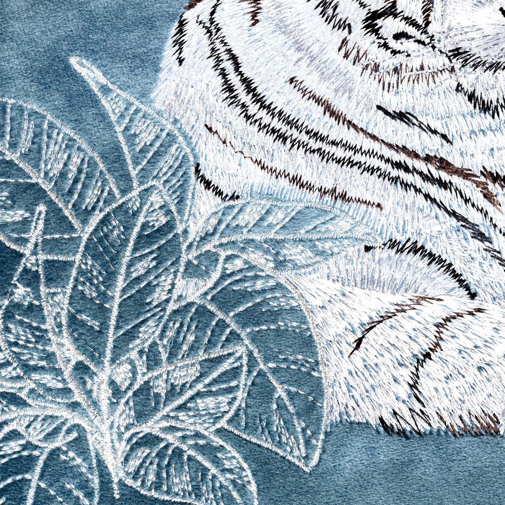 Odisha White Tiger Embroidered Cushion