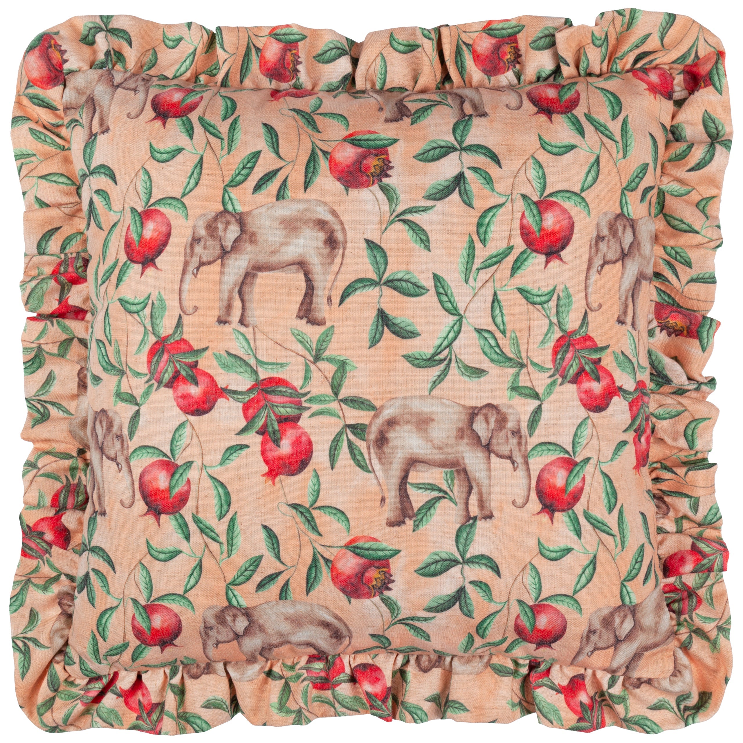 Okara Elephant Printed Ruffle Cushion