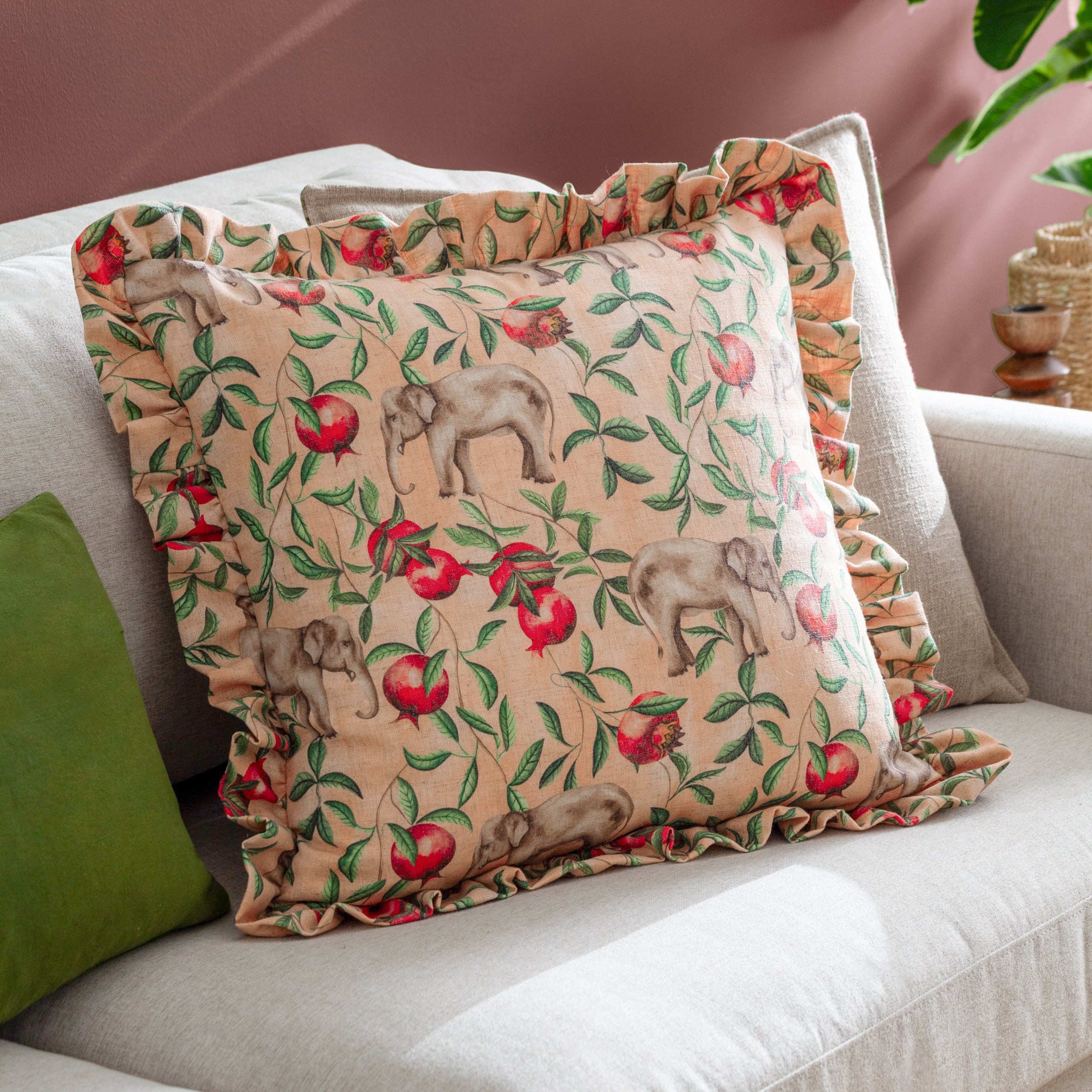 Okara Elephant Printed Ruffle Cushion