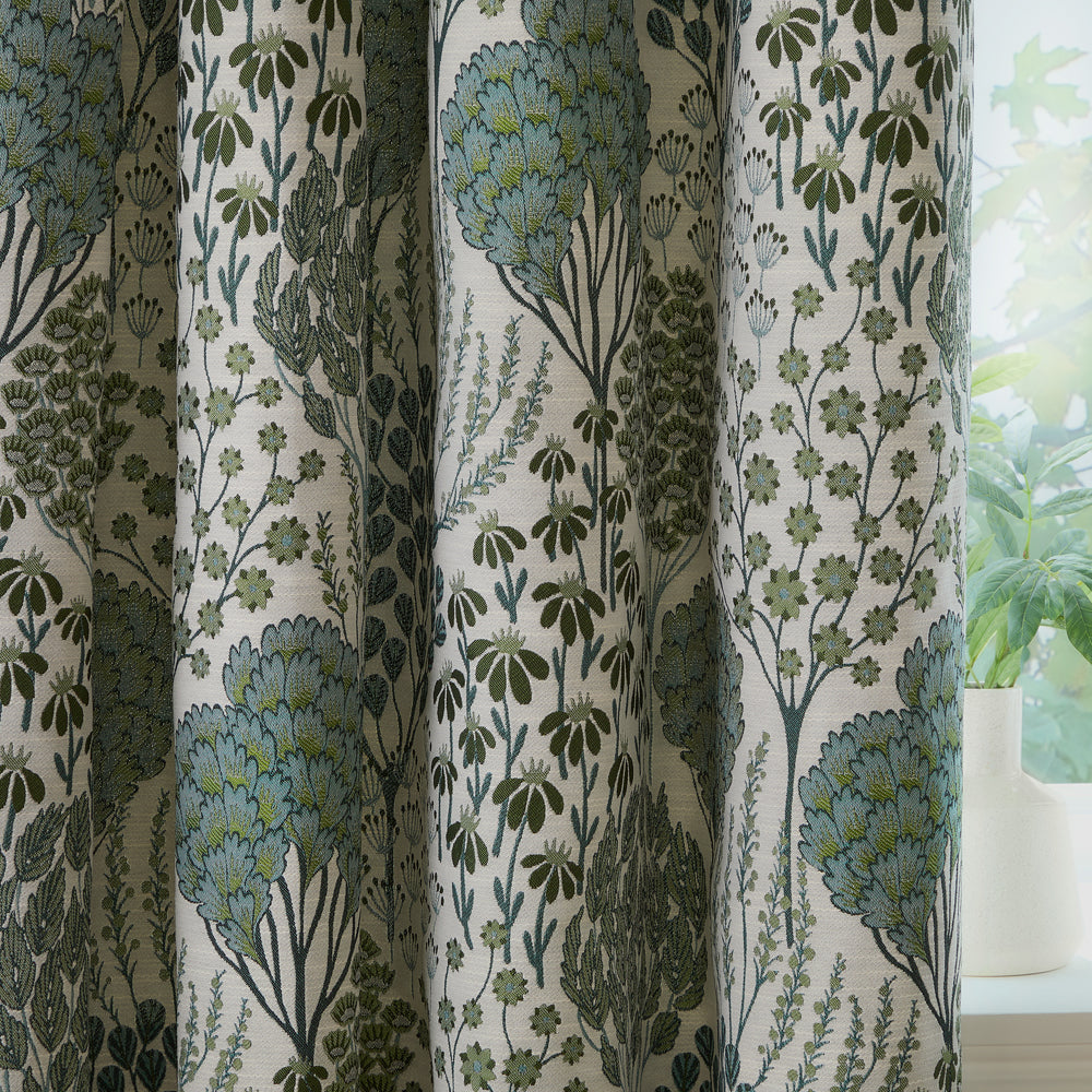 Ophelia Jacquard Floral Room Darkening Pencil Pleat Curtains