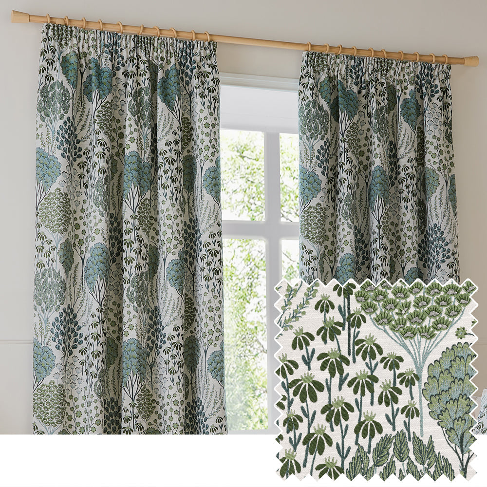 Ophelia Jacquard Floral Room Darkening Pencil Pleat Curtains
