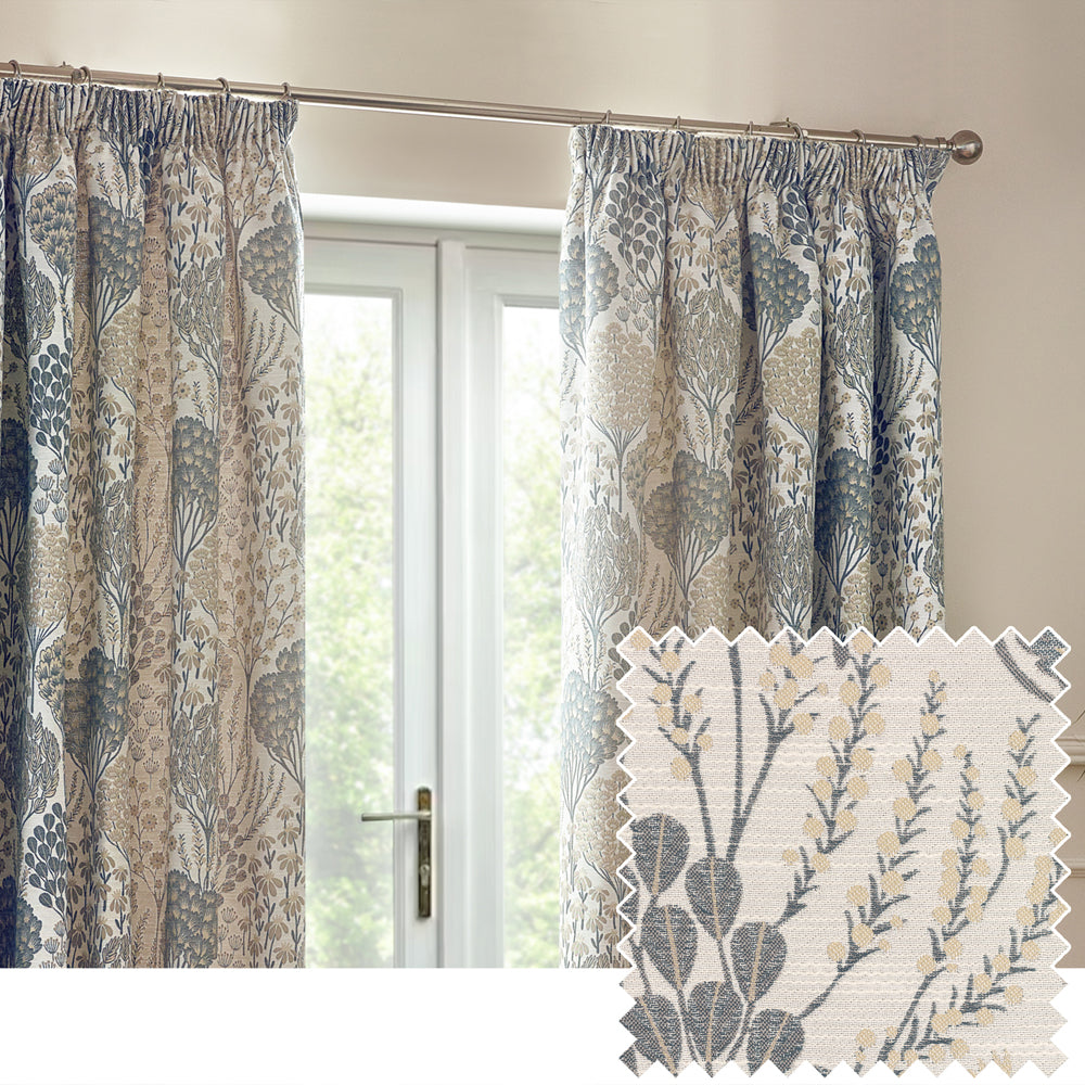 Ophelia Jacquard Floral Room Darkening Pencil Pleat Curtains